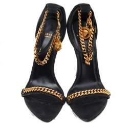 Versace Black Suede Medusa Chain Ankle Strap Sandals Size 38
