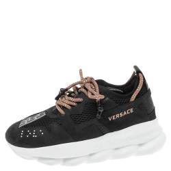 Versace Black Mesh And Nubuck Chain Reaction Sneakers Size 39