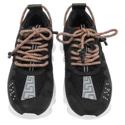 Versace Black Mesh And Nubuck Chain Reaction Sneakers Size 39