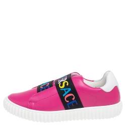 Pre Owned Versace Pink Leather Slip-On Sneakers Size 36