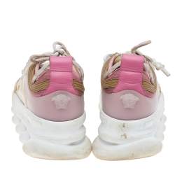 مملوكة مسبقًا حذاء رياضي فيرساتشي تشين رأكشن جلد ونايلون طباعة باروكو متعدد الألوان مقاس 40.5