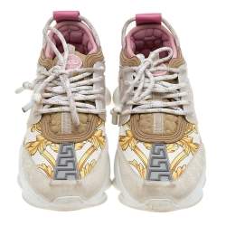 مملوكة مسبقًا حذاء رياضي فيرساتشي تشين رأكشن جلد ونايلون طباعة باروكو متعدد الألوان مقاس 40.5