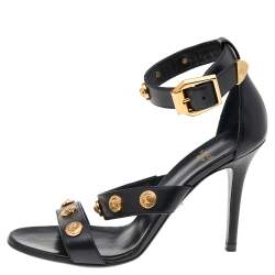 Pre Owned صندل فيرساتشي جلد أسود مزين ميدوسا سير كاحل مقاس 36