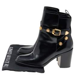 Pre Owned Versace Black Leather Medusa Ankle Length Boots Size 37