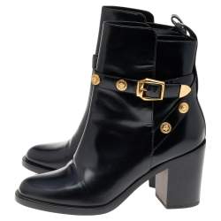 Pre Owned Versace Black Leather Medusa Ankle Length Boots Size 37