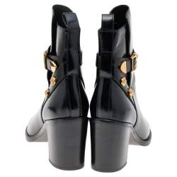 Pre Owned Versace Black Leather Medusa Ankle Length Boots Size 37