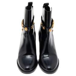 Pre Owned Versace Black Leather Medusa Ankle Length Boots Size 37