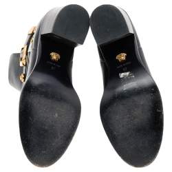 Pre Owned Versace Black Leather Medusa Ankle Length Boots Size 37