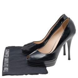 Versace Black Patent Leather Peep Toe Platform Pumps Size 38