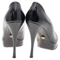Versace Black Patent Leather Peep Toe Platform Pumps Size 38