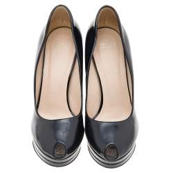 Versace Black Patent Leather Peep Toe Platform Pumps Size 38
