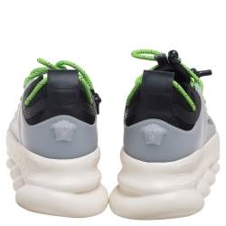 Pre Owned Versace Multicolor Snakeskin Embossed Leather, Rubber and Leather Chain Reaction Sneakers Size 39