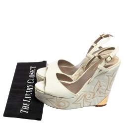 Versace White Patent Leather Quilted Wedge Platform Sandals Size 38