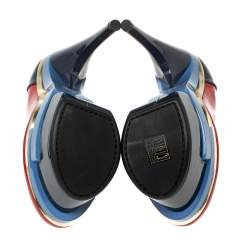 Pre Owned Versace Red/Navy Blue Patent Leather Triple Platform Sky High Pumps Size 37