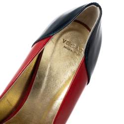 Pre Owned Versace Red/Navy Blue Patent Leather Triple Platform Sky High Pumps Size 37