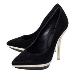 Pre Owned Versace Black  Suede  Pointed Toe Platform Pumps Size 37