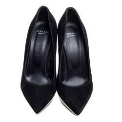 Pre Owned Versace Black  Suede  Pointed Toe Platform Pumps Size 37