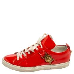 Versace Red Patent Leather Medusa Head Embellished Low Top Sneakers Size 36