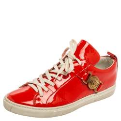 Versace Red Patent Leather Medusa Head Embellished Low Top Sneakers Size 36