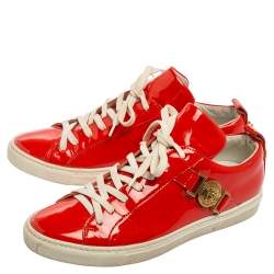 Versace Red Patent Leather Medusa Head Embellished Low Top Sneakers Size 36