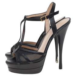 Versace Black Leather T-Strap Platform Sandals Size 37