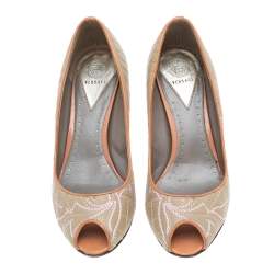 Versace Multicolor Embroidered Quilted Leather Peep Toe Pumps Size 36
