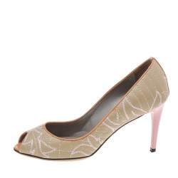 Versace Multicolor Embroidered Quilted Leather Peep Toe Pumps Size 36