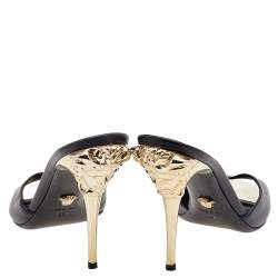 Pre Owned صندل سلايد فيرساتشي ميدوسا جلد أسود كعب مقاس 40