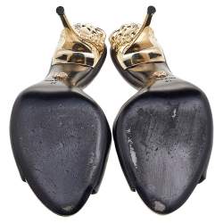 Pre Owned صندل سلايد فيرساتشي ميدوسا جلد أسود كعب مقاس 40