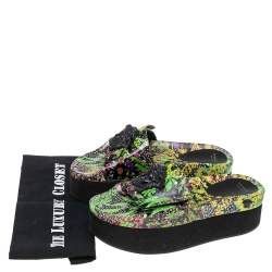 Versace Multicolor Flower Print Patent Leather Medusa Slide Sandals Size 39