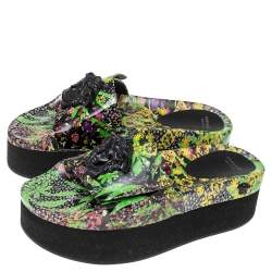 Versace Multicolor Flower Print Patent Leather Medusa Slide Sandals Size 39