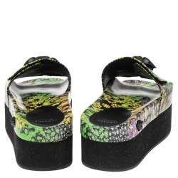 Versace Multicolor Flower Print Patent Leather Medusa Slide Sandals Size 39
