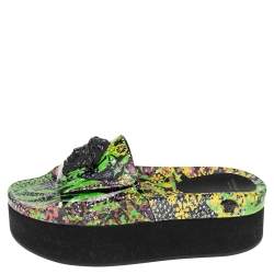 Versace Multicolor Flower Print Patent Leather Medusa Slide Sandals Size 39