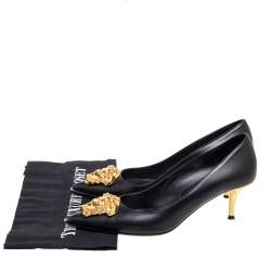 Pre Owned Versace Black Leather Medusa Head Pointed-Toe Pumps Size 38