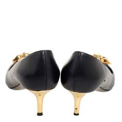 Pre Owned Versace Black Leather Medusa Head Pointed-Toe Pumps Size 38