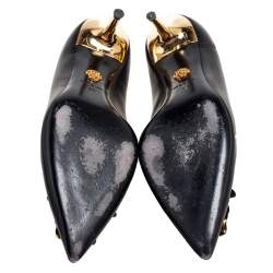 Pre Owned Versace Black Leather Medusa Head Pointed-Toe Pumps Size 38