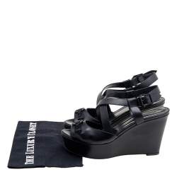 Versace Black Leather Wedge Criss Cross Platform Sandals Size 39