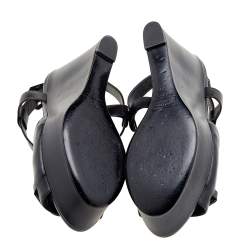 Versace Black Leather Wedge Criss Cross Platform Sandals Size 39