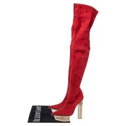 Pre Owned Versace Red Suede Platform Over The Knee Boots Size 39