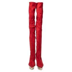 Pre Owned Versace Red Suede Platform Over The Knee Boots Size 39