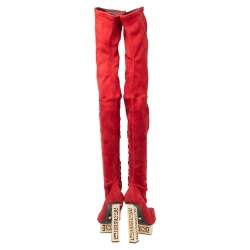 Pre Owned Versace Red Suede Platform Over The Knee Boots Size 39