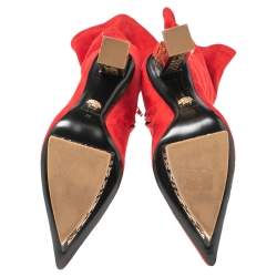 Pre Owned Versace Red Suede Platform Over The Knee Boots Size 39