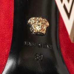 Pre Owned Versace Red Suede Platform Over The Knee Boots Size 39