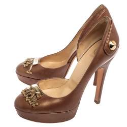 Versace Brown Leather D'orsay Pumps Size 38