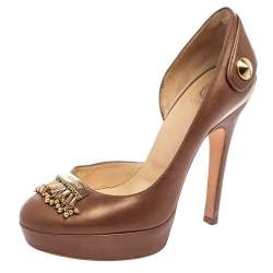 Versace Brown Leather D'orsay Pumps Size 38