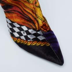 Pre Owned Versace Multicolor Velvet Pointed Toe Over The Knee Boots Size 37