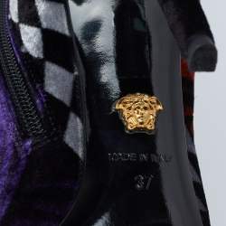 Pre Owned Versace Multicolor Velvet Pointed Toe Over The Knee Boots Size 37