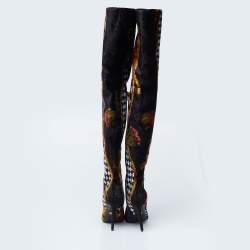 Pre Owned Versace Multicolor Velvet Pointed Toe Over The Knee Boots Size 37