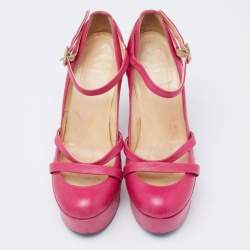 Pre Owned Versace Pink Leather Platform Mary Jane  Pumps Size 36