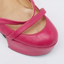 Pre Owned Versace Pink Leather Platform Mary Jane  Pumps Size 36